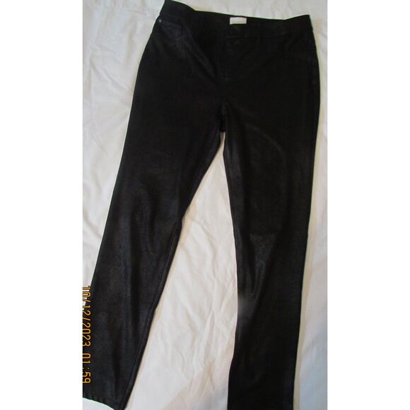 CHICO'S FAUX SUEDE LEATHER PANTS BLACK SIZE 1 (M 8) STRETCH  SOFT STRAIGHT LEG - Picture 2 of 11